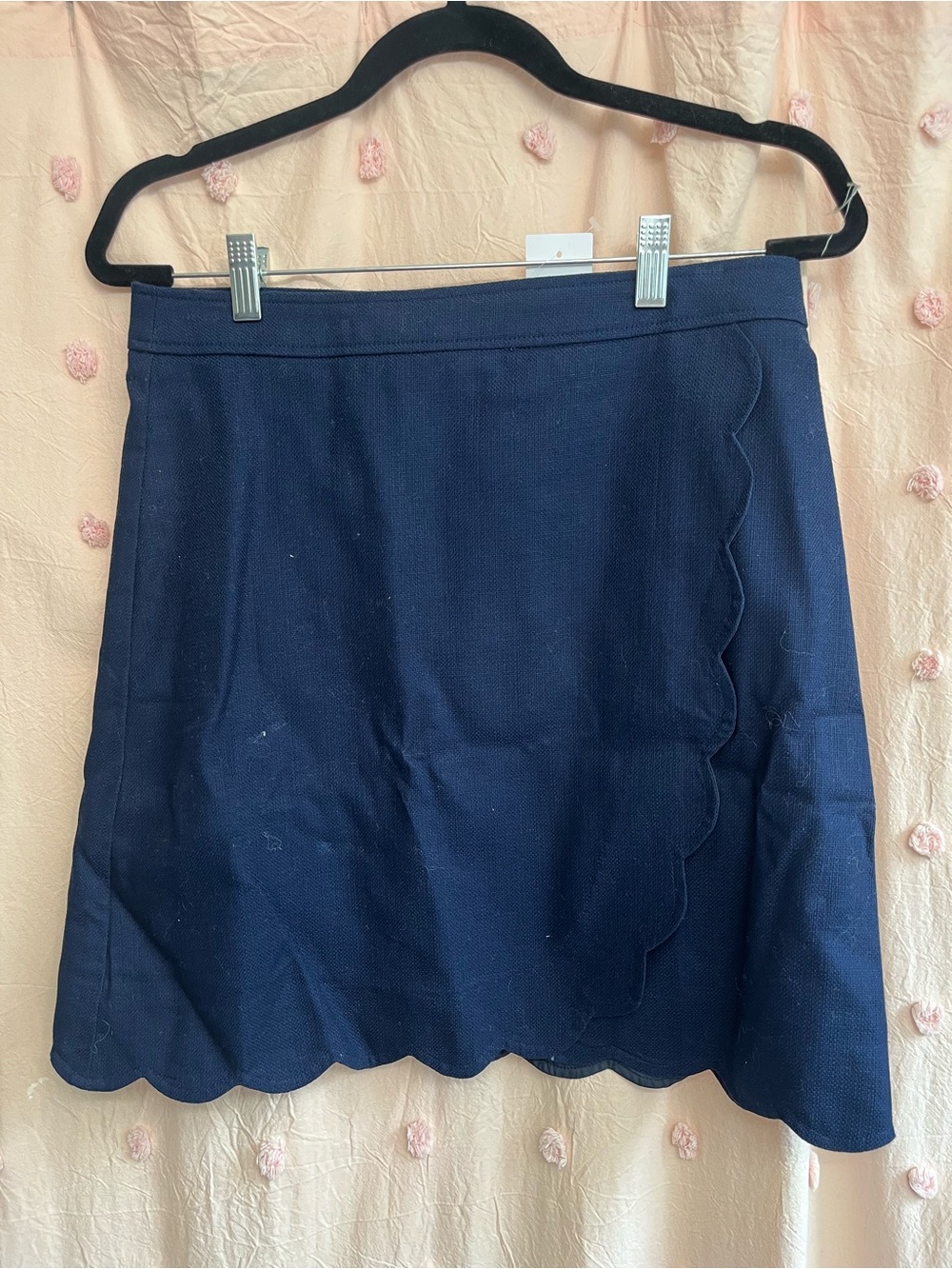 NWT J Crew Navy Scalloped Hem faux wrap Skirt